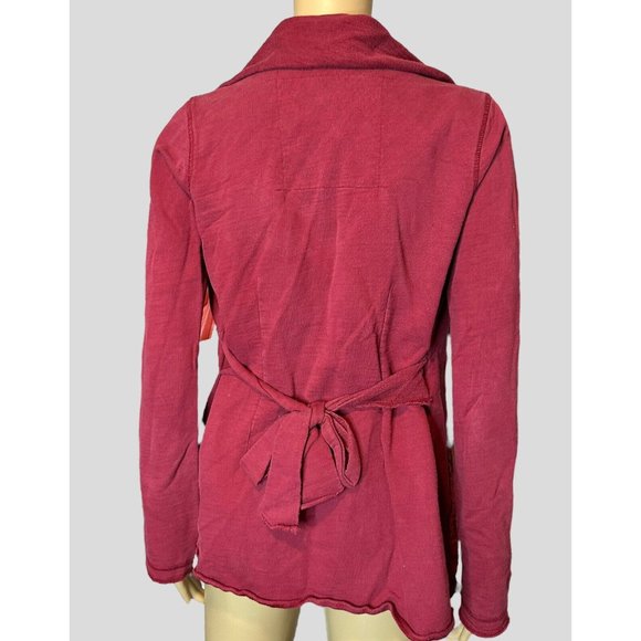Lucky Brand Womens Open Cardigan Size XS Burgundy Mid Length Pockets Collared - Picture 2 of 15